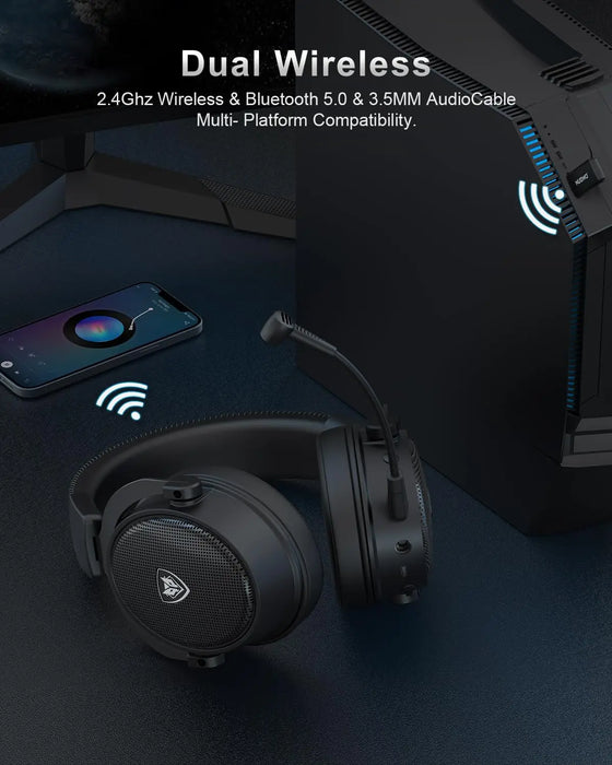 NUBWO® G Series – Bezdrátová herní náhlavní souprava s 2,4 GHz a technologií Bluetooth 5.3, mikrofon s potlačením hluku a stereo zvuk – kompatibilní s PS5 / PS4 / PC / počítačem / telefonem / XBOXem / přepínačem