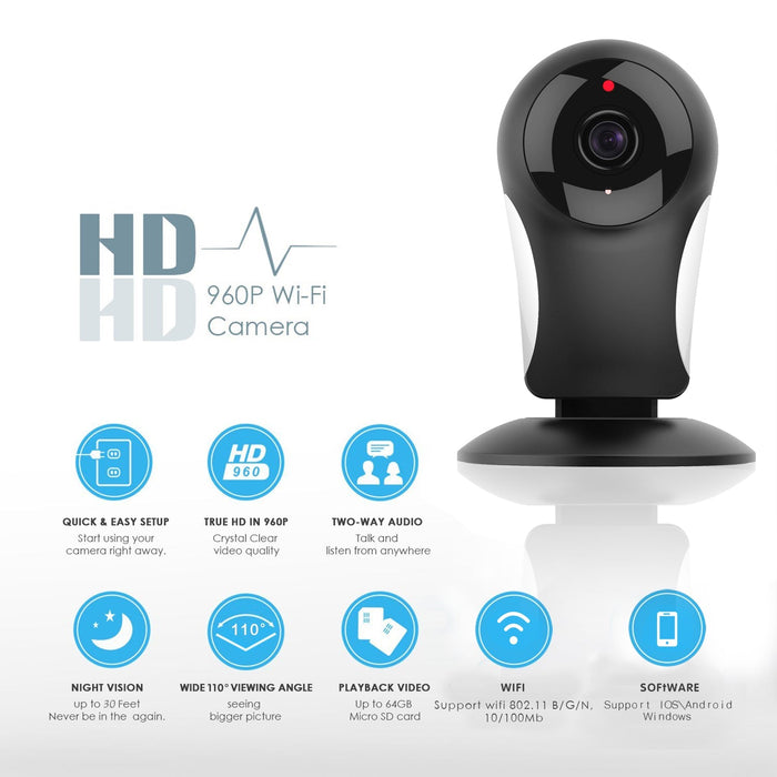 SAWAKE 960P WiFi Security Camera - HD Indoor/Outdoor Wireless IP Surveillance System, Night Vision, Two Way Audio, Motion Detection - Ideal for Home, Office, Baby, and Pet Monitoring - Shopsta EU